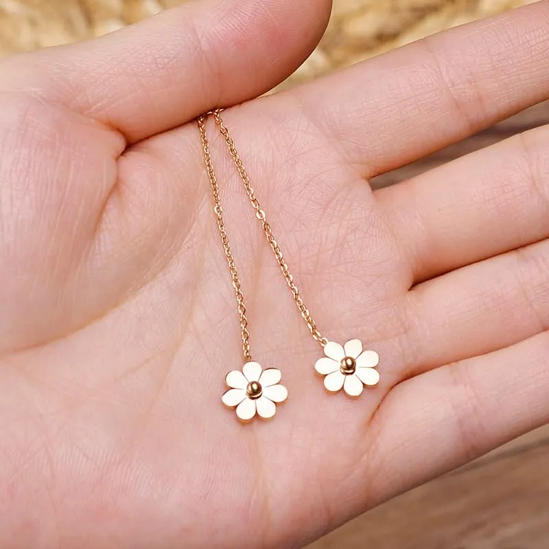 Yellow Chimes Earrings for Women and Girls Fashion Rosegold Threader Earrings | Western Style Stainless Steel Floral Long Chain Earrings | Birthday Gift for girls and women Anniversary Gift for Wife