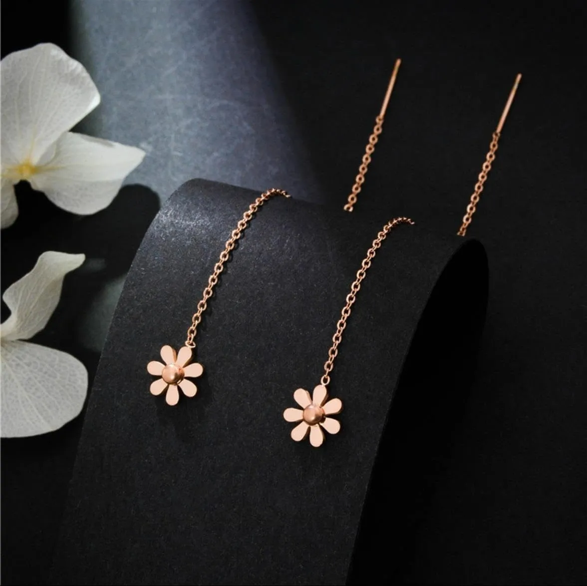 Yellow Chimes Earrings for Women and Girls Fashion Rosegold Threader Earrings | Western Style Stainless Steel Floral Long Chain Earrings | Birthday Gift for girls and women Anniversary Gift for Wife